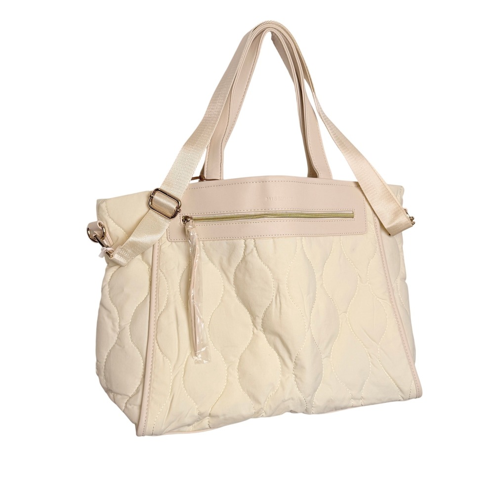 Quilted Laptop Tote Bag Cream Large Work Travel Commuter Bag Quiet Luxury Chic